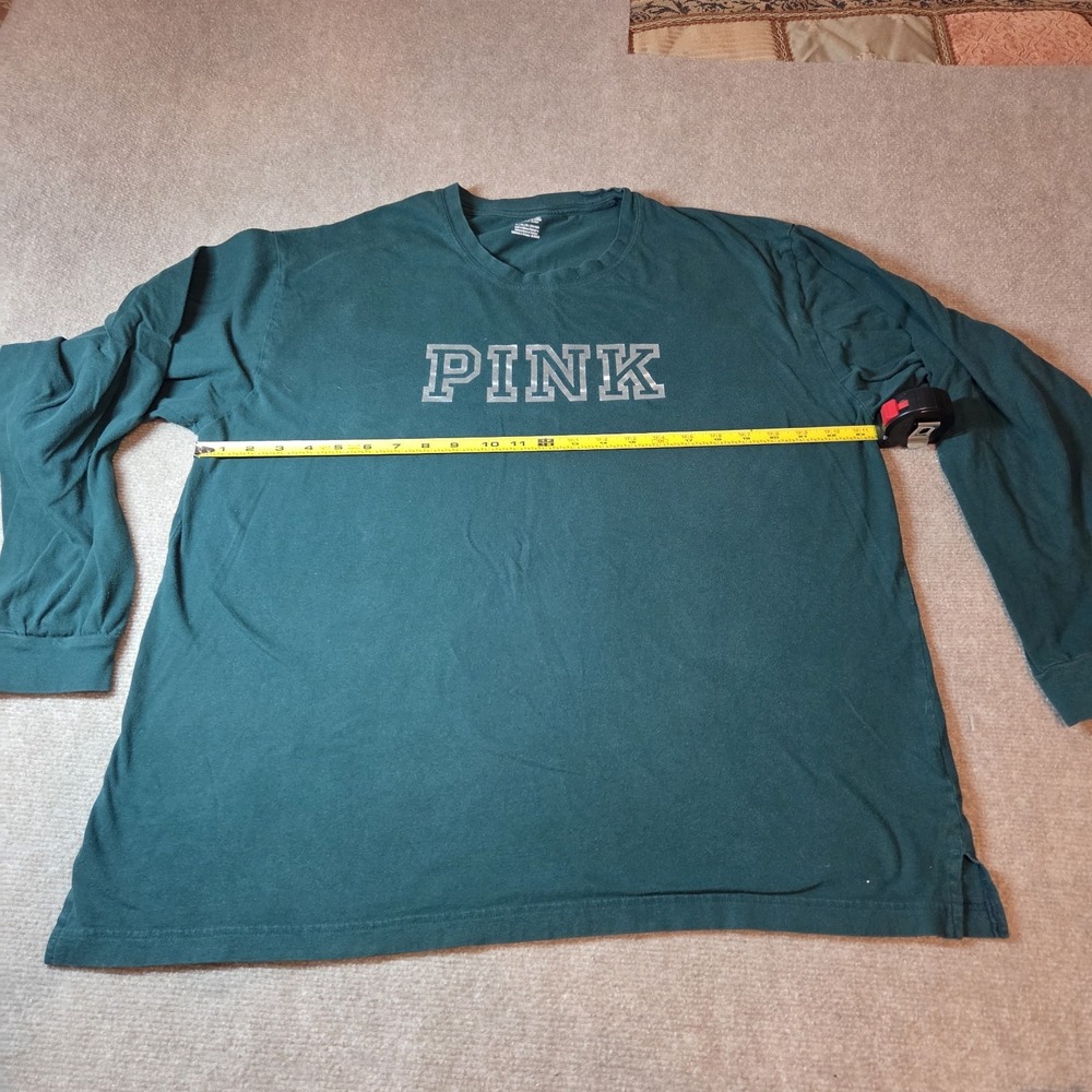 Victorias Secret PINK Long Sleeve T-Shirt XL Forest Green Cotton Graphic Tee